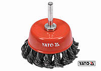 Щітка зачисна зі сталевих плетених дротів "чашка" до дрилі YATO Ø=65 мм, шпиндель Ø=6мм, 12500 об/хв Покупай