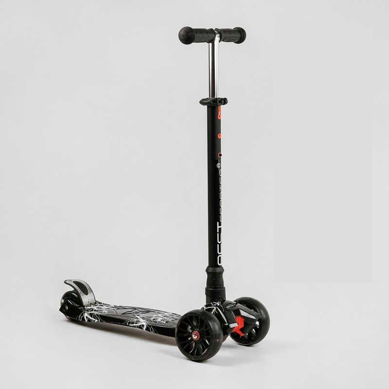 Дитячий триколісний самокат Best Scooter Skyper Maxi колеса з підсвічуванням PU 120мм (Чорний)