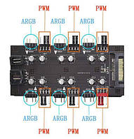 Фан хаб кулеров с подсветкой 6 x ARGB 5V/3 pin + 6 x Fan 4 pin PWM HUB