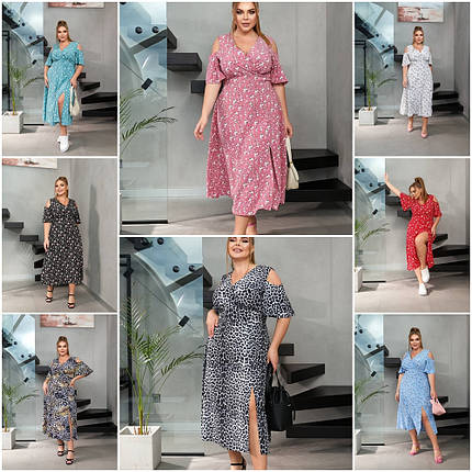 Літня красива сукня вільного крою на запах із софту розміри батал, фото 1