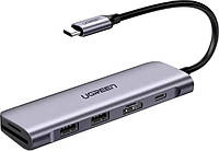 Док-станция Ugreen CM195 USB 3.0 Type-C HDMI SD TF USB 3.0 x 2 PD Серая