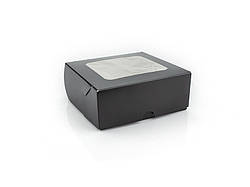 Коробка паперова чорна для суші з віконцем МИДИ 130*130*50 мм 50 шт