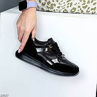 Стильные комбинированные черные кроссовки натуральная кожа глянец + замша