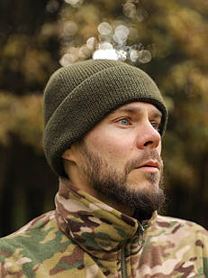 Шапка В"язка Олива з Відворотом (one size)