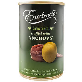 Оливки Excelencia Зелені фаршировані анчоусом 314мл ж/б ,12шт/ящ , Іспанія
