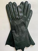 Перчатки женские без подкладки из натуральной кожи ягненка. Цвет темный изумруд 8"/22 см