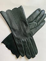 Перчатки женские без подкладки из натуральной кожи ягненка. Цвет темный изумруд 7.5"/20 см