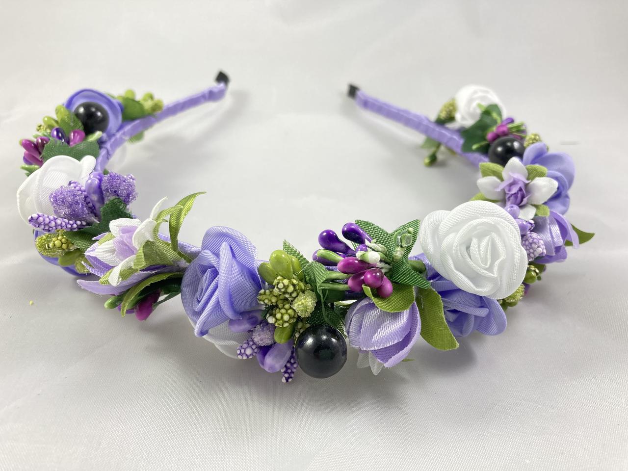 Віночок на голову ручної роботи з бузковими квітами, фото 1