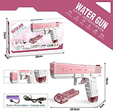 Водяний пістолет електричний на акумуляторі Water Gun Glock з 2 обоймами для води, рожевий, фото 7