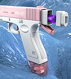 Водяний пістолет електричний на акумуляторі Water Gun Glock з 2 обоймами для води, рожевий, фото 5