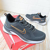 Мужские кроссовки бренда Nike Air Running текстиль, летние серые значок найк оранжевый, топ качество ранинг 43