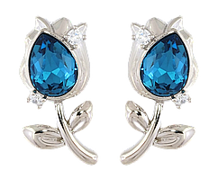 Сережки Xuping Родій з кристалами Swarovski пусети "Квіточки з кристалами Capri Blue"