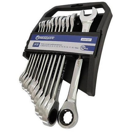 Ключі рожково-накидні 8-19мм 12шт комбіновані з тріскачкою NGW12ST, фото 1