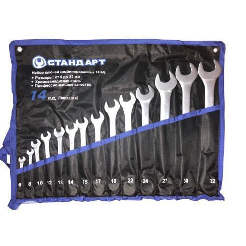 Набір ключів 6-32мм 14шт рожково-накидні комбіновані у чохлі NKK14STA-S