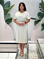 Плаття бежеве батальне з поясом нижче коліна, Жіноча сукня елегантна нарядна великих і малих розмірів,Туречина