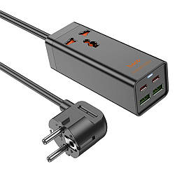 Мережевий подовжувач Hoco AC10A 2Type-C / 2USB / 1Socket QC3.0 PD65W 1.5m, Black