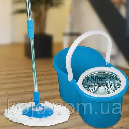 Швабра з відром з автоматичним віджиманням та полосканням Magic Mop Easy 360 на 10 літрів, Блакитний, фото 1