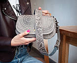 Авторська сумка з якісної натуральної шкіри. Маленька шкіряна сумка на плече сіра Плин Часу, фото 2