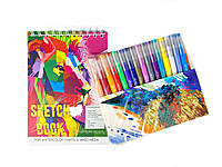Набір маркерів із пензлем Brush Markers Pens 31 кольорів, двосторонні маркери + Альбом для скетчингу у форматі А5