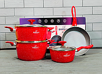 Набор кухонной посуды 7 предметов Bohmann BH-7357 / Набор кастрюль казанов с мраморным антипригарным покрытием