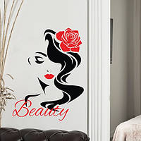 Наклейка виниловая Девушка с красной розой в волосах на стену 40*60см