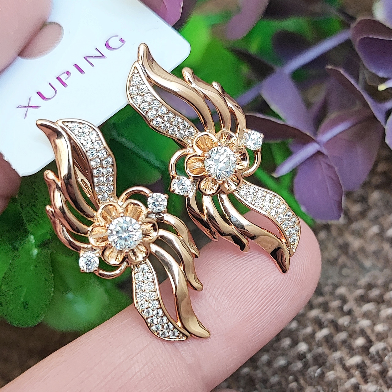 Сережки Xuping довжина 3.4см ширина1.3см медичне золото позолота 18К с1411