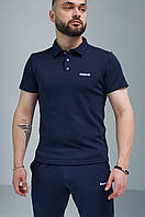 Чоловіча літня футболка поло синя Reebok спортивна, стильний поло Рибок темно-синій повсякденний