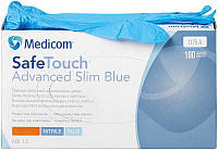 Нитриловые перчатки Medicom SafeTouch Advanced Slim Blue размер S 100шт/уп