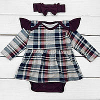 Боди Dexter`s платье для девочки в клеточку с повязкой 62 см бордовый (138155920)