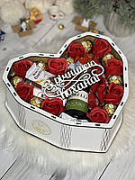 Подарочный бокс в виде сердца «15 причин, почему я тебя люблю №2» с мыльными розами, сладостями и Шампанским