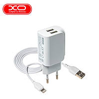Сетевое зарядное устройство с кабелем USB - Lightning XO L35D 2USB/2.1A Белый