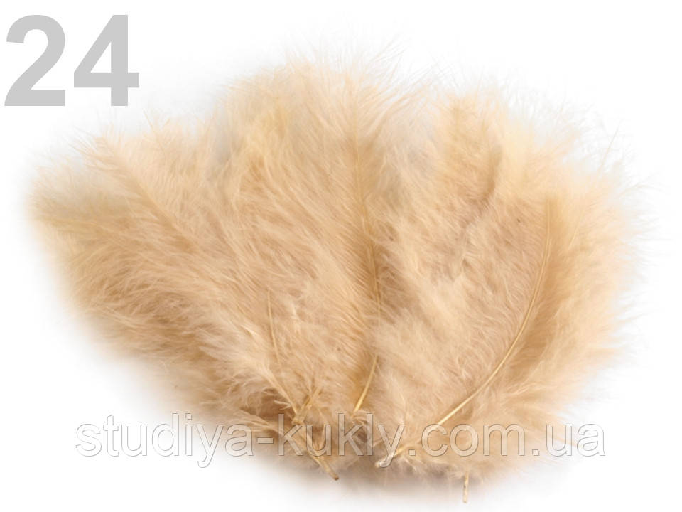 Перо страуса довжина 10-15 см для декору. №24, карамельний, фото 1