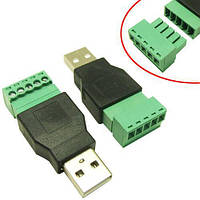 Переходник USB 2.0 Type-A штекер папа - клеммники 5pin