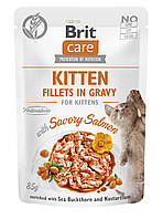 Корм вологий для кошенят Brit Care Cat Fillets in Gravy with Savory Salmon філе в соусі з лососем, пауч, 85 г