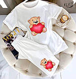 Жіночий літній костюм: футболка вільного крою та велосипедки з ведмедиком, фото 2