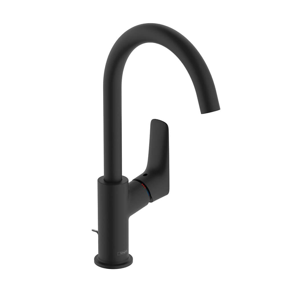 Змішувач для раковини Hansgrohe Logis 210, з зливним гарнітуром, чорний мат (71130670)