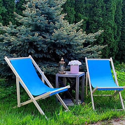 Розкладне дерев'яне крісло шезлонг із тканиною, для дачі, пляжу або кафе.Крісла садові терасні дерев'яні.