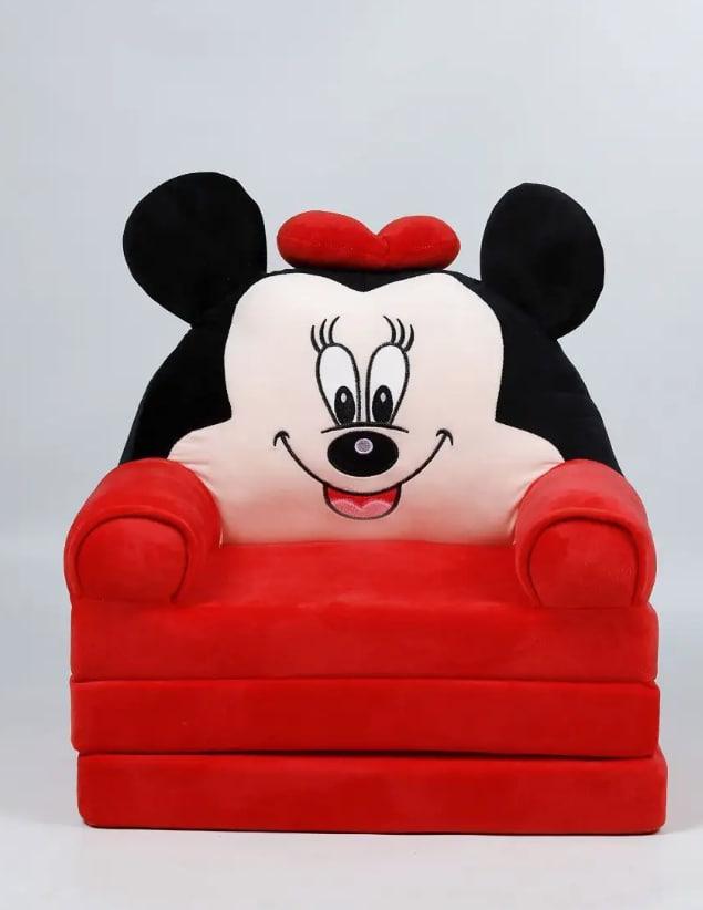 М'яке дитяче крісло плюшеве двохсекційне Міккі Маус Червоний з бантиком, безкаркасне м'яке крісло-диван для дітей у кімнату