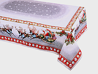 Скатерть гобеленовая новогодняя с люриксом Санта на санях 100х100 см 716-004 *
