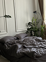 Шикарный графитовый комплект постельного полуторного белья ранфорс, однотонное постельное белье полуторка
