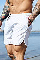 Мужские пляжные шорты с змейкой Белые / Однотонные плавки на лето / Быстросохнущие шорты на пляж