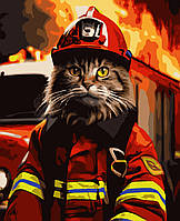 Картина по номерам на ПОДРАМНИКЕ рисование по номерам на холсте "Котик пожежник" 40*50 см