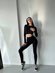 Жіночі еластичні чорні лосини для фітнесу щільні