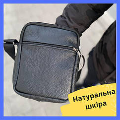 Класична чоловіча сумка-месенджер з м'якої натуральної шкіри Якісна чорна шкіряна сумка планшет на плече