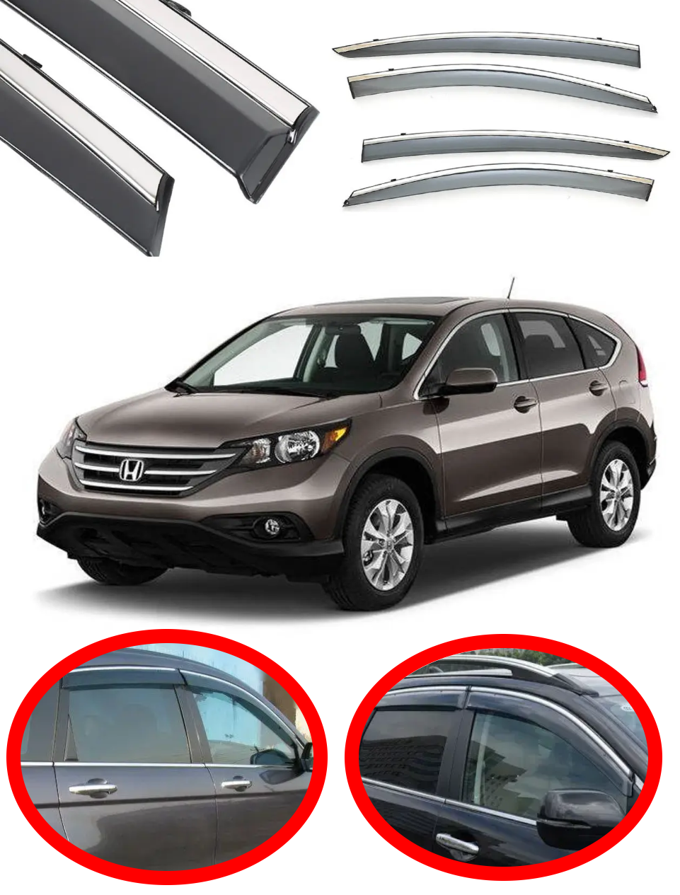 Дефлектори вікон із хром молдингом (вітровики) Honda CR-V 2012-2017 (неіржавка сталь)