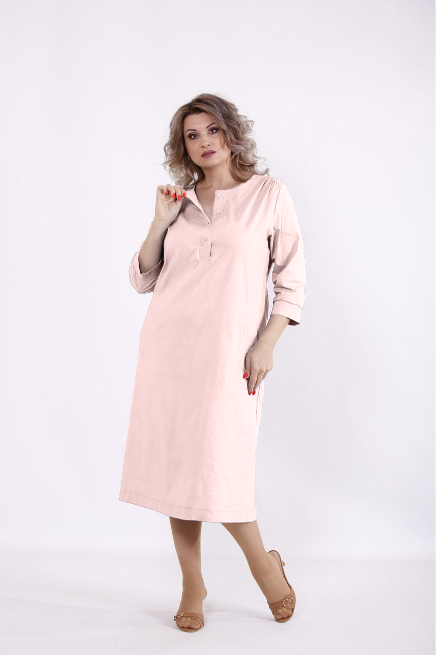 Рожева однотонна сукня натуральна офісна літня пряма великого розміру 42-74. 01500-5