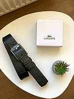 Мужской кожаный ремень Lacoste в коробочке черный поясной ремень из натуральной кожи в подарочной упаковке