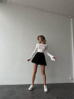 Женская повседневная стильная трендовая однотонная юбочка в стиле Baby doll Черный, 42/44