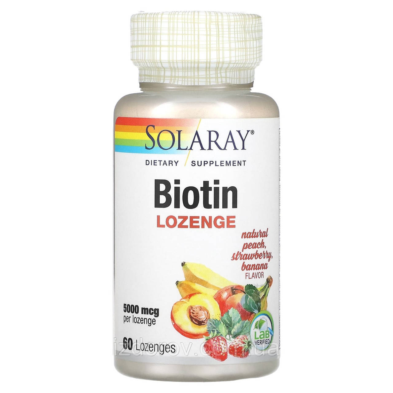 Біотин 5000 мкг Solaray Biotin для росту волосся вій і брів 60 пастилок зі смаком фруктів