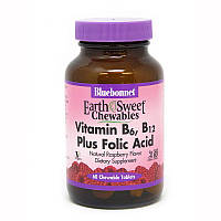 Витамины и минералы Bluebonnet Earth Sweet Chewables Vitamin В6 Vitamin В12 and Folic Acid, 60 жевательных
